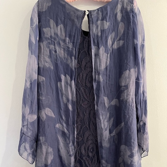 - H Trend Women’s 100%Silk Blue Floral Lined Lace Back and Hem Midi Dress … - Picture 6 of 13